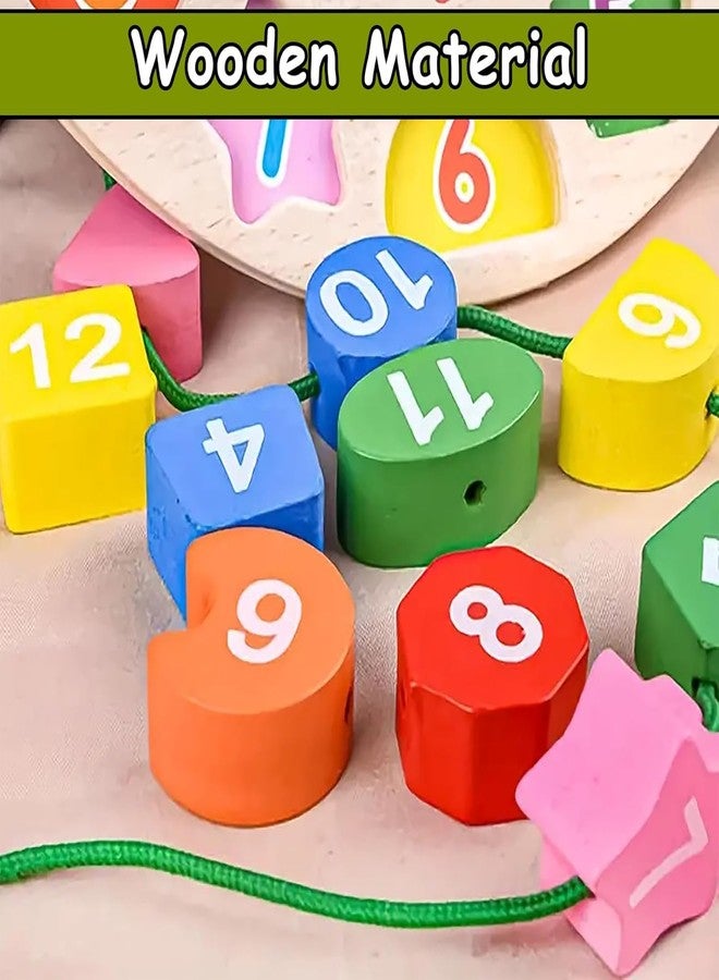 MKV MART Wooden Learning Clock with Bead Lace, Educational Digital Analog Numbers, Shape & Color Learning Montessori Toy for Kids - Image 2