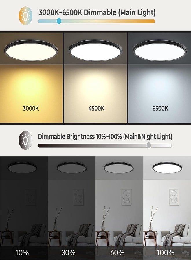 Matane 15.4in LED Flush Mount Ceiling Light Fixture with Remote, 2000K Warm Nightlight, Dimmable 3000K-6500K Low Profile Ceiling Lights for Bedroom, Living Room, 3600LM Black - Image 4