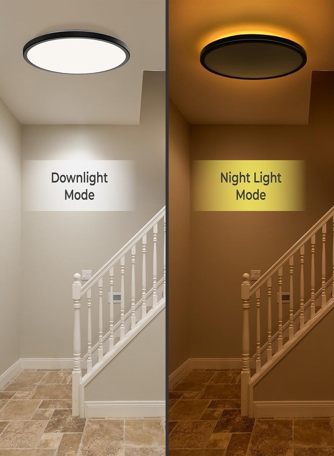 Matane 15.4in LED Flush Mount Ceiling Light Fixture with Remote, 2000K Warm Nightlight, Dimmable 3000K-6500K Low Profile Ceiling Lights for Bedroom, Living Room, 3600LM Black - Image 2