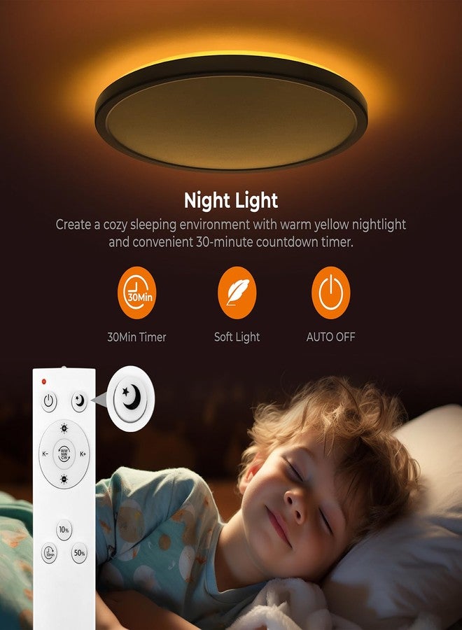 Matane 15.4in LED Flush Mount Ceiling Light Fixture with Remote, 2000K Warm Nightlight, Dimmable 3000K-6500K Low Profile Ceiling Lights for Bedroom, Living Room, 3600LM Black - Image 3