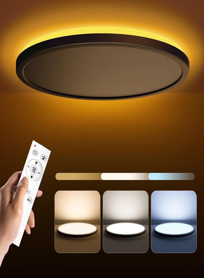 Matane 15.4in LED Flush Mount Ceiling Light Fixture with Remote, 2000K Warm Nightlight, Dimmable 3000K-6500K Low Profile Ceiling Lights for Bedroom, Living Room, 3600LM Black - Image 1