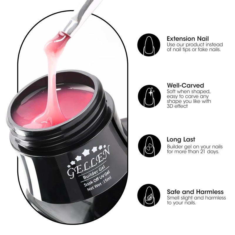 Gellen Builder Gel Kit - Nail Extension Kit with 4 Pastel Colors: Rose, Red, Violet, Blue, Green - Hard Gel Nail Builder, 15ml - Image 5