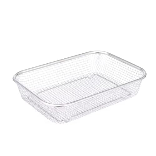 SHREESAMP Small Air Fry Basket with Vegetable and Fruit Safe Washing Kitchen Utensils Drain Strainer Fine Large Small Metal Stainless Steel Rectangular Shape Colander Basket (29.5x22x6CM), Silver - Image 1