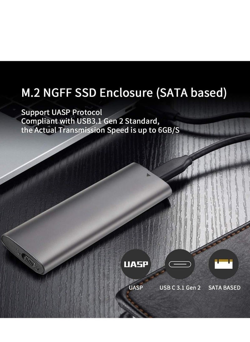 Aluminum Tool-Free M.2 SATA SSD Enclosure Reader USB 3.2 Gen 2(6Gbps) Type-C External SSD Adapter Support UASP Trim for M2 SATA NGFF 2242/2260/2280 SSD with B Key/B+M Key(for M.2 SATA SSD only) - Image 2