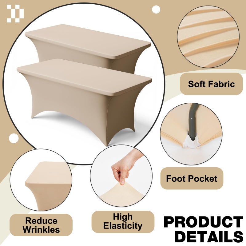 Trlyc 2 Pack 6FT Spandex Table Cloth - 72 x 30 Inch Rectangular Stretch Tablecloth, Wrinkle Resistant Scretch Table Cover for Wedding, Party, Banquet, Picnic, Outdoor Decoration (2Pcs,Champagne) - Image 4