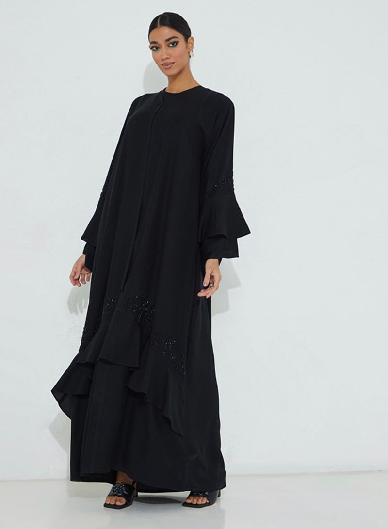 روزيت عباية عباية ندى المفتوحة المطرزة بالأحجار الكلاسيكية بتصميم متدفق - Image 4