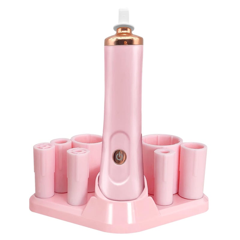 ZLMONDEE Pink Nail Lacquer Shaker, Nail Polish Mixer, Portable Electric Eyelash Glue Shaker with 2 Connectors and 8 Sizes of Caliber Liquid Evenly Mixer for Eyelash Extension Lash Glue Ink