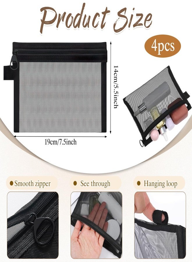CoolShef مجموعة CoolShef المكونة من 4 قطع من حقائب مستحضرات التجميل الشبكية الصغيرة المزودة بسحاب - حقائب تنظيم السفر الشبكية الصغيرة، حقائب سوداء شبكية بسحاب لأدوات التجميل والمكياج والمفاتيح والعملات المعدنية والإكسسوارات - Image 2