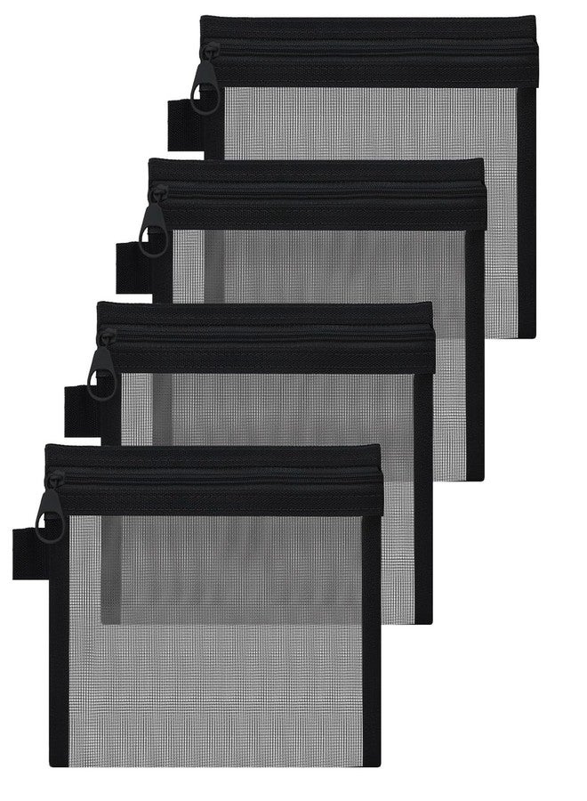 CoolShef مجموعة CoolShef المكونة من 4 قطع من حقائب مستحضرات التجميل الشبكية الصغيرة المزودة بسحاب - حقائب تنظيم السفر الشبكية الصغيرة، حقائب سوداء شبكية بسحاب لأدوات التجميل والمكياج والمفاتيح والعملات المعدنية والإكسسوارات - Image 1