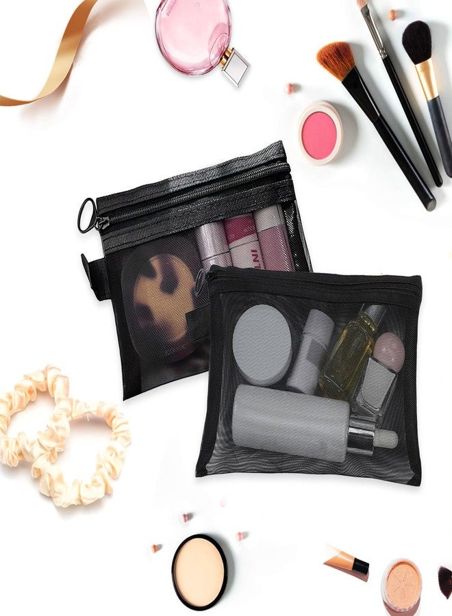 CoolShef مجموعة CoolShef المكونة من 4 قطع من حقائب مستحضرات التجميل الشبكية الصغيرة المزودة بسحاب - حقائب تنظيم السفر الشبكية الصغيرة، حقائب سوداء شبكية بسحاب لأدوات التجميل والمكياج والمفاتيح والعملات المعدنية والإكسسوارات - Image 4