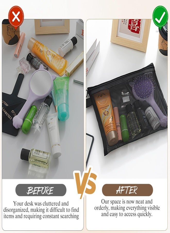 CoolShef مجموعة CoolShef المكونة من 4 قطع من حقائب مستحضرات التجميل الشبكية الصغيرة المزودة بسحاب - حقائب تنظيم السفر الشبكية الصغيرة، حقائب سوداء شبكية بسحاب لأدوات التجميل والمكياج والمفاتيح والعملات المعدنية والإكسسوارات - Image 5