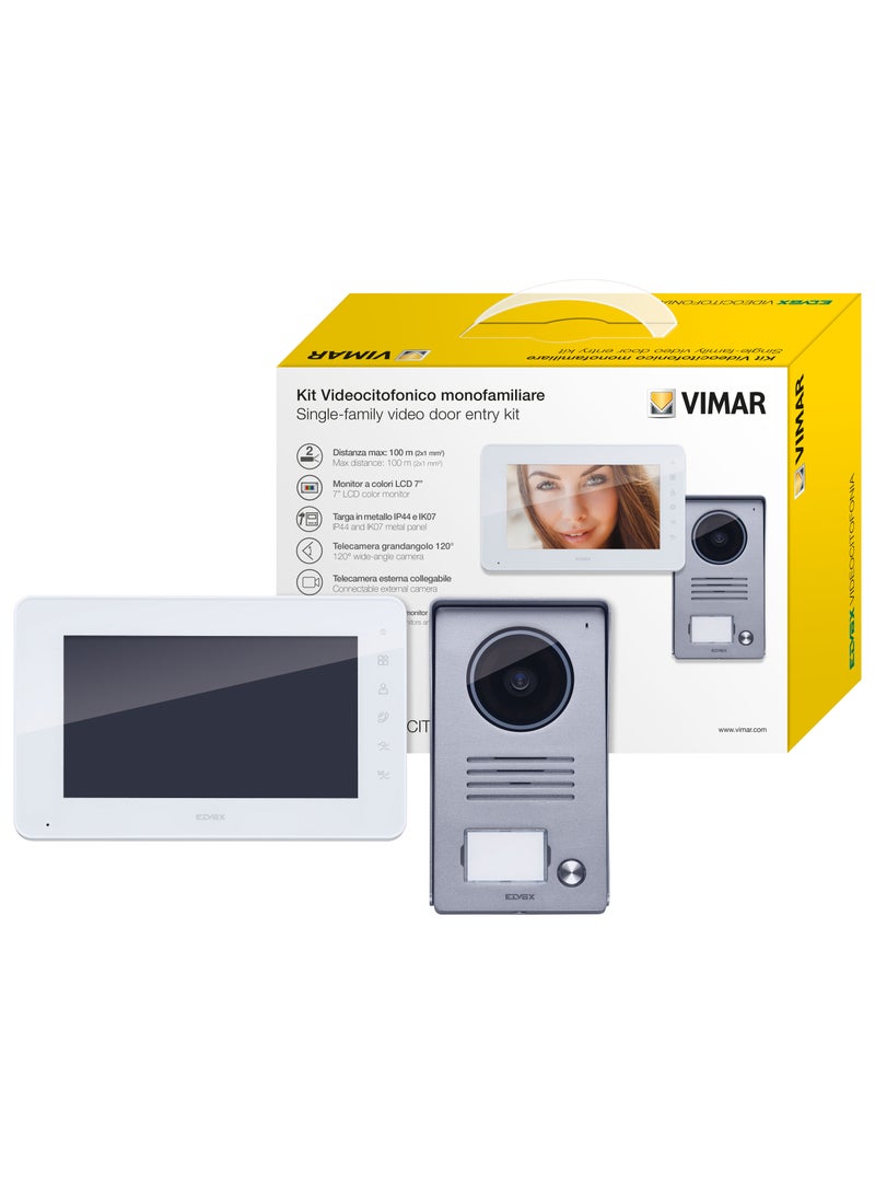 Vimar Vimar K40910 Single-family wall-mounted video intercom kit, gray plate and white monitor  - Image 1