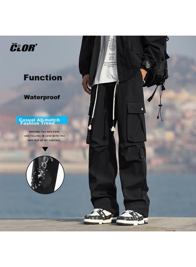 Clor American-style Cargo Casual Pants For Men, Spring And Summer Trendy Functional Pants, Loose Windproof Straight-leg Trousers, Cl18 Black, Size L - Image 1