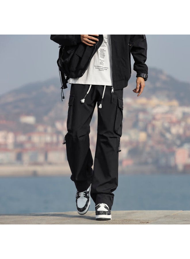 Clor American-style Cargo Casual Pants For Men, Spring And Summer Trendy Functional Pants, Loose Windproof Straight-leg Trousers, Cl18 Black, Size L - Image 2