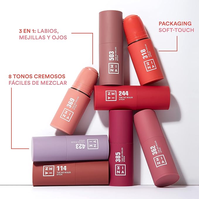 3INA MAKEUP The NoRules Stick Highlighter 312 Highlighter Stick Rose gold for Eyes Lips Cheeks with Hyaluronic Acid - Image 2