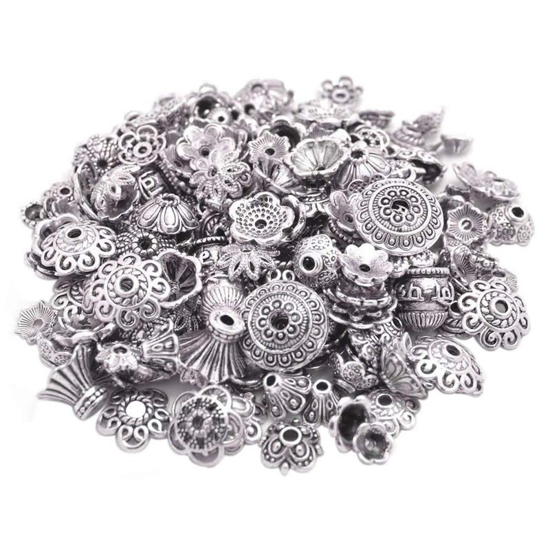 160210pcs Bali Style Jewelry Making Metal Bead Caps Deluxe New Mix 100 GramTibetan Silver