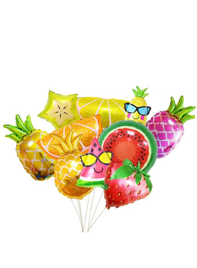 LZYMSZ 10PCS Fruit Mylar Balloons, Helium Foil Hawaii Party Balloons, 10 Styles Colorful Balloons Pineapple Watermelon Strawberry Lemon Orange for Beach Party Wedding Birthday Baby Shower Decoration - Image 1