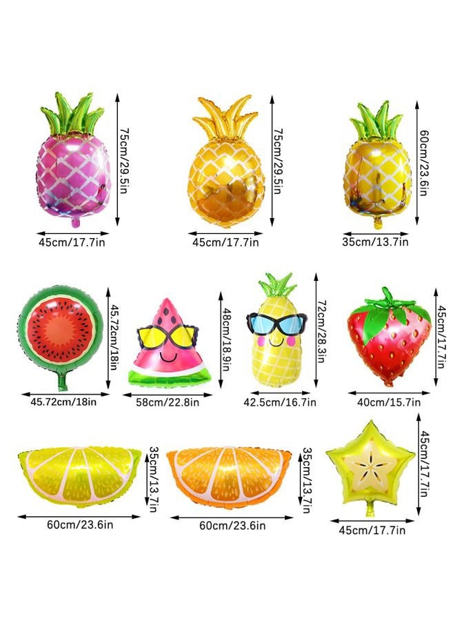 LZYMSZ 10PCS Fruit Mylar Balloons, Helium Foil Hawaii Party Balloons, 10 Styles Colorful Balloons Pineapple Watermelon Strawberry Lemon Orange for Beach Party Wedding Birthday Baby Shower Decoration - Image 3