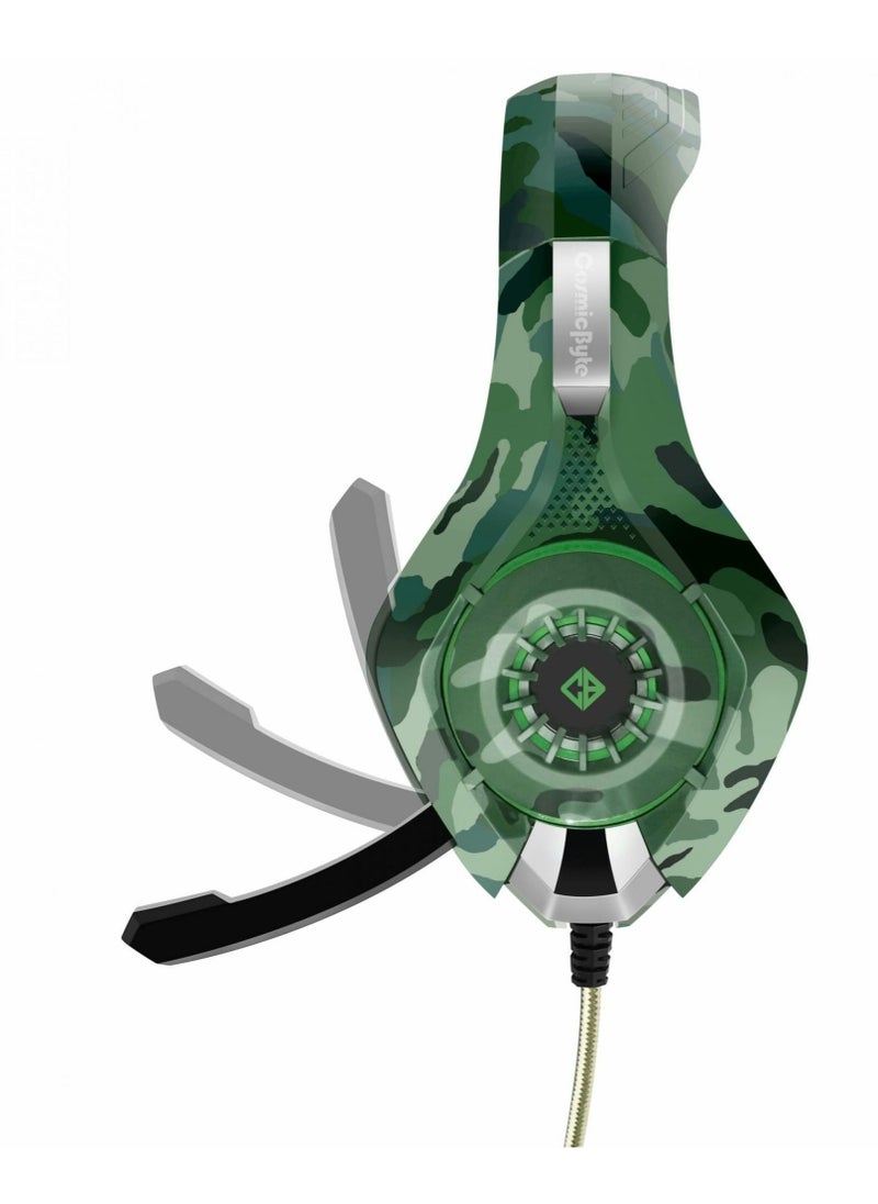Cosmic Byte - GS410 Wired Gaming Headset Over Ear Headphones with Noise Cancelling Mic Compatible with PS5, PS4, Xbox One, PC, Mac, Computer, Laptop (Army Green) - Image 1