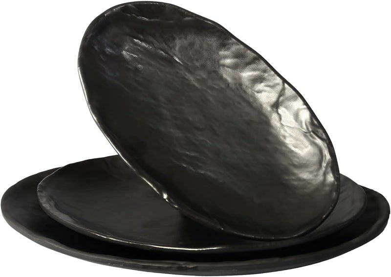 TP Dinnerware Set Melamine Plates Set Durable and lightweight Dinner Service Dishes Set of 3 Chip Resistant for Indoor  Outdoor Use Dishwasher Safe Black 10 12 14 - Image 1