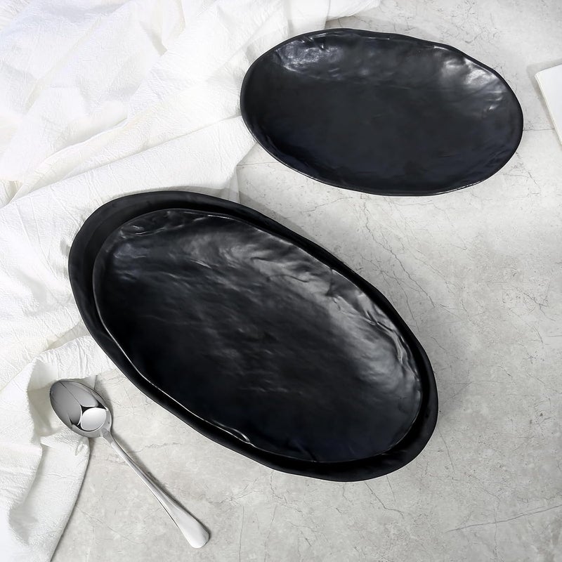 TP Dinnerware Set Melamine Plates Set Durable and lightweight Dinner Service Dishes Set of 3 Chip Resistant for Indoor  Outdoor Use Dishwasher Safe Black 10 12 14 - Image 5