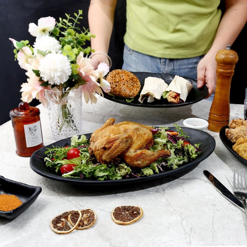 TP Dinnerware Set Melamine Plates Set Durable and lightweight Dinner Service Dishes Set of 3 Chip Resistant for Indoor  Outdoor Use Dishwasher Safe Black 10 12 14 - Image 3