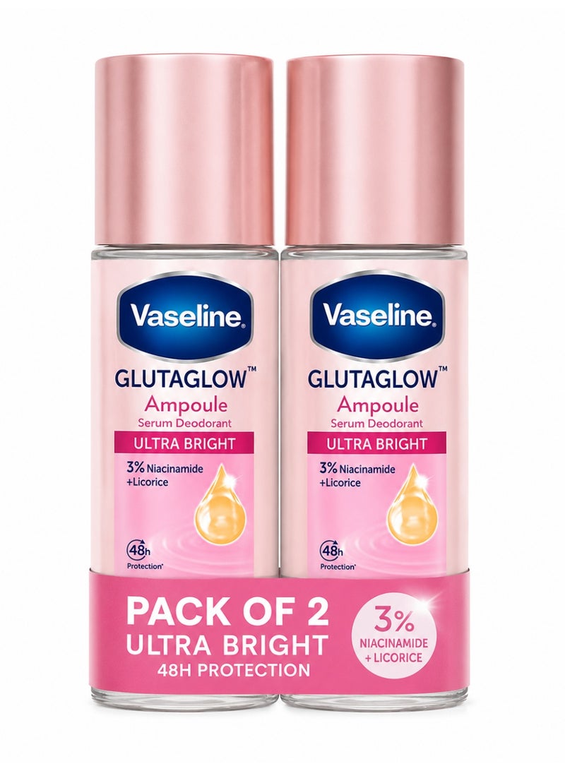 فازلين مزيل عرق "فازلين غلوتا-غلو" (Vaseline GlutaGlow) بتركيبة السيروم والأمبولات - فائق التفتيح (عبوة مزدوجة 2 45 مل) | حماية من الروائح لمدة 48 ساعة | يحتوي على 3% نياسيناميد وخلاصة العرقسوس | يفتح منطقة تحت الإبط | عناية يومية لطيفة للنساء - Image 1