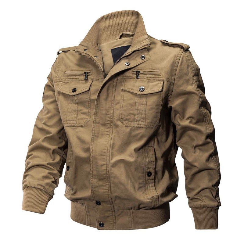 CRYSULLY Men's Spring Fall Windproof Coat Cargo Cotton Utility Full Zip Military Jackets - Image 2