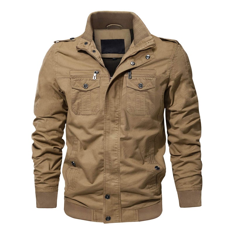 CRYSULLY Men's Spring Fall Windproof Coat Cargo Cotton Utility Full Zip Military Jackets - Image 3