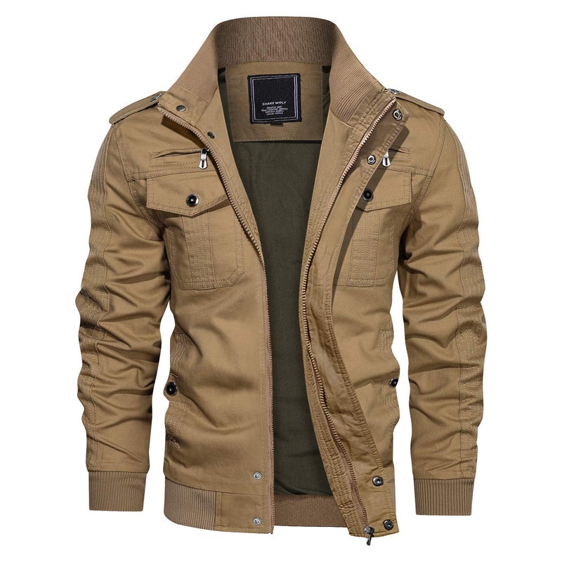 CRYSULLY Men's Spring Fall Windproof Coat Cargo Cotton Utility Full Zip Military Jackets - Image 1