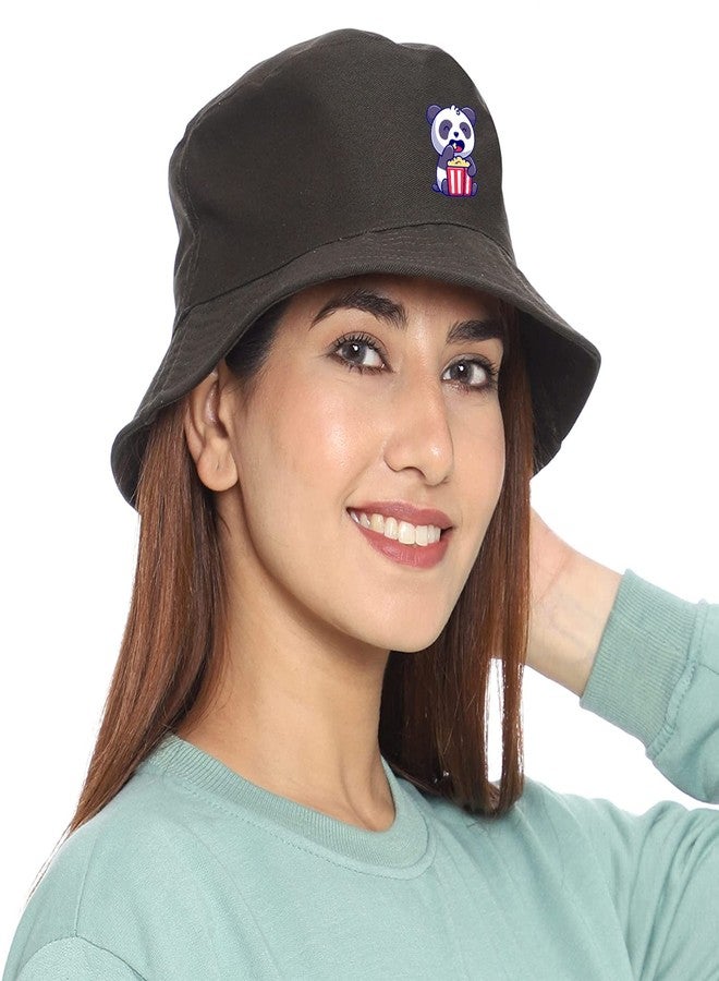 PrimeBox Unisex 100% Cotton Foldable Bucket Beach Sun Hat for Men Women Hat (Black Panda Popcorn Eat) - Image 3