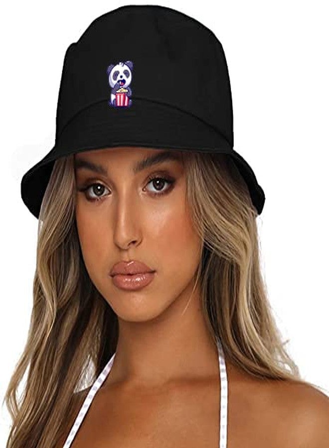 PrimeBox Unisex 100% Cotton Foldable Bucket Beach Sun Hat for Men Women Hat (Black Panda Popcorn Eat) - Image 5