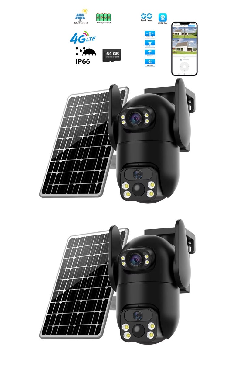 DIGI CORE 2 Pcs CCTV Camera For Home 6MP Dual Lens Camera Outdoor Security Camera System For Home & Indoor-Outdoor IP Cameras  (SIM Internet Working Only) With Different Modes 360 Wireless Camera With V380 Pro App Control Built-In Microphone And Speaker Human Detection Solar PTZ Security Cameras, 4G Network Supported Two Way Audio, Night Vision, Intelligent Solar Energy Alert PTZ Camera IP66 Waterproof Camera With 64GB SD Card - Image 1