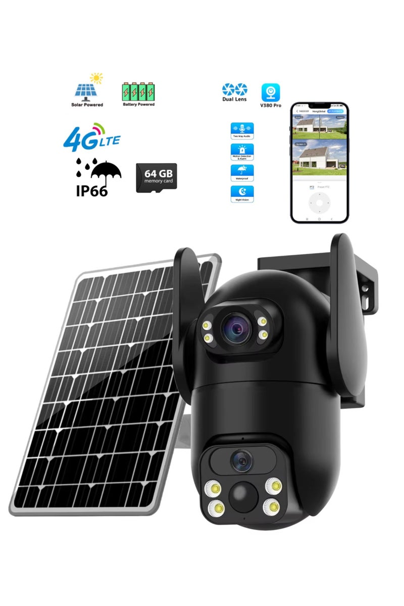 DIGI CORE 2 Pcs CCTV Camera For Home 6MP Dual Lens Camera Outdoor Security Camera System For Home & Indoor-Outdoor IP Cameras  (SIM Internet Working Only) With Different Modes 360 Wireless Camera With V380 Pro App Control Built-In Microphone And Speaker Human Detection Solar PTZ Security Cameras, 4G Network Supported Two Way Audio, Night Vision, Intelligent Solar Energy Alert PTZ Camera IP66 Waterproof Camera With 64GB SD Card - Image 3
