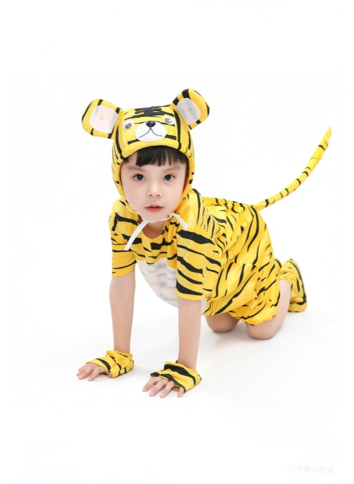 liannaner Kids Tiger Costume, Short Sleeve Animal Onesie with Hat, Tail, Gloves and Shoe Covers, Halloween Cosplay Fancy Dress Outfit for Boys Girls Toddlers, Soft Breathable Performance Costume for School Play, Carnival, Themed Party - Image 1