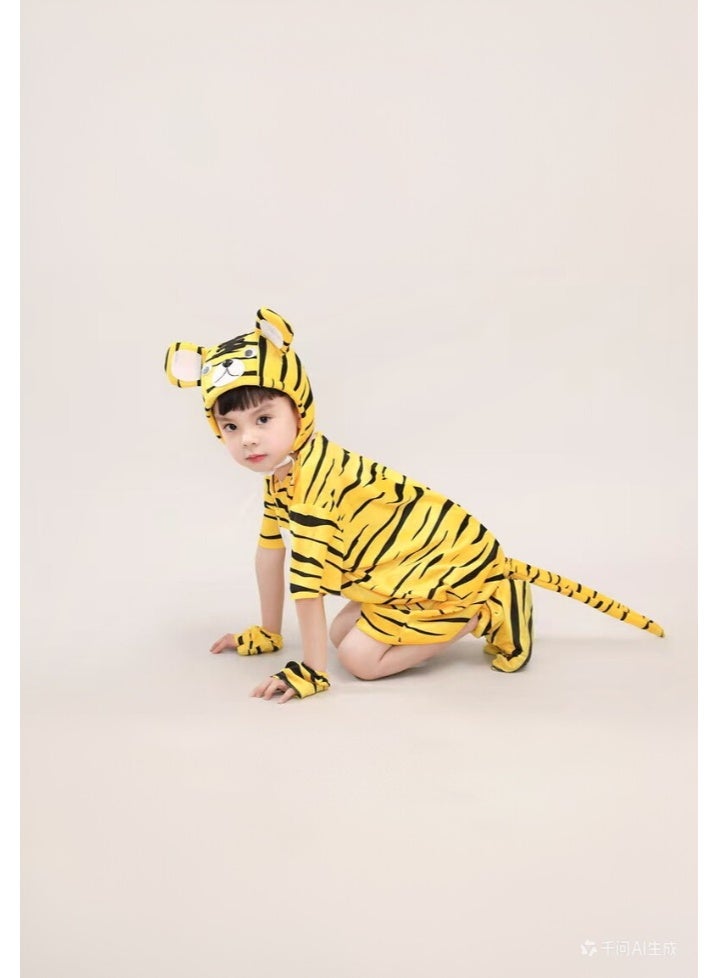 liannaner Kids Tiger Costume, Short Sleeve Animal Onesie with Hat, Tail, Gloves and Shoe Covers, Halloween Cosplay Fancy Dress Outfit for Boys Girls Toddlers, Soft Breathable Performance Costume for School Play, Carnival, Themed Party - Image 2