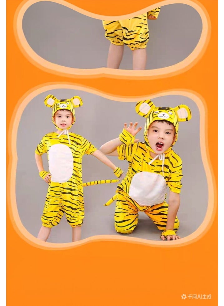 liannaner Kids Tiger Costume, Short Sleeve Animal Onesie with Hat, Tail, Gloves and Shoe Covers, Halloween Cosplay Fancy Dress Outfit for Boys Girls Toddlers, Soft Breathable Performance Costume for School Play, Carnival, Themed Party - Image 4