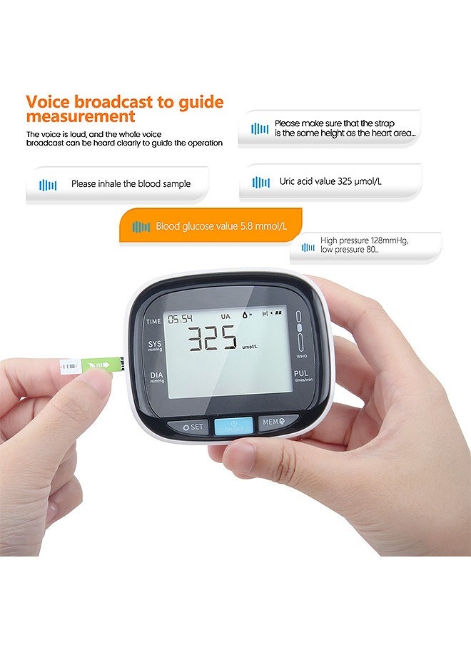 OLO 3-in-1 Blood Glucose Uric Acid Blood Pressure Monitor Kit, Voice Large LCD Display 256 Memories Digital Device, with 1 Lancing Device 50 Blood Glucose Test Strips 50 Uric Acid Test Strips and 100 Blood Lancets  - Image 5