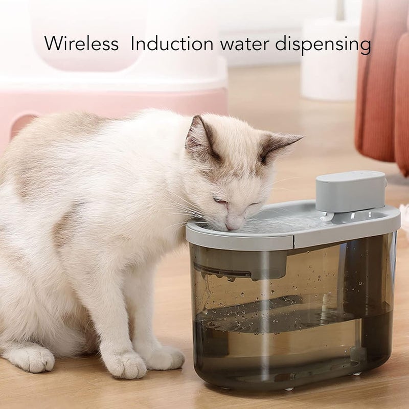 Naroote 2200ml Cat Water Fountain Quiet Smart Wireless Cycling Filtration Induction Food Grade Material Pet Fountain Dispenser with Indicator Light for Dogs Cats Small Animals (Grey) - Image 4
