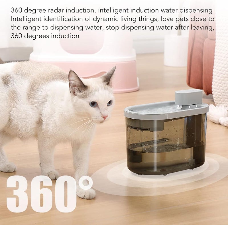 Naroote 2200ml Cat Water Fountain Quiet Smart Wireless Cycling Filtration Induction Food Grade Material Pet Fountain Dispenser with Indicator Light for Dogs Cats Small Animals (Grey) - Image 3