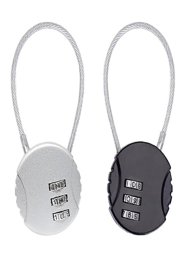 EIS Luggage Lock, Black, 3 Digit Suitcase Lock, Combination Lock, Round Combination Locks, Mini Cable Lock, Combination Lock, Travel Padlock, Luggage Lock for Suitcase, Luggage, Backpack, 2 Pieces - Image 1