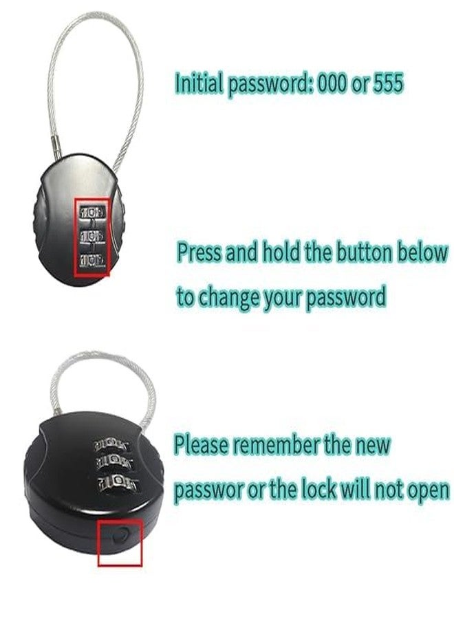 EIS Luggage Lock, Black, 3 Digit Suitcase Lock, Combination Lock, Round Combination Locks, Mini Cable Lock, Combination Lock, Travel Padlock, Luggage Lock for Suitcase, Luggage, Backpack, 2 Pieces - Image 2
