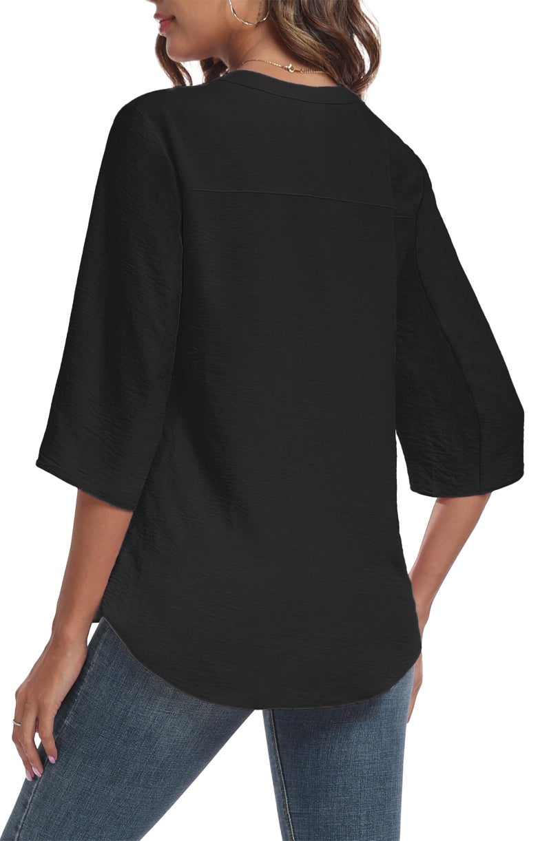Askyes Womens Chiffon Blouses Summer Spring Trendy Work Tops Shirt 2024 Dressy Casual Blouses for Women,Black,XL - Image 2