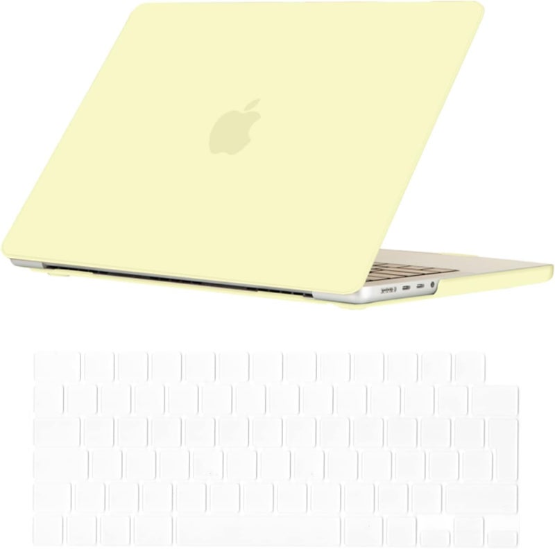 سيفن لاين متوافق مع حافظة Macbook Pro 14 بوصة 2024 2023 2022 2021 غطاء بلاستيكي صلب لـ Mac Pro 14 بوصة جديد M4 M3 M2 M1 موديل A2918 A2992 A3112 A3401 A2779 A2442 وغطاء لوحة مفاتيح، أصفر ناعم - Image 1