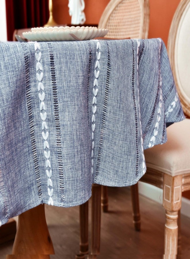 Monibana Rustic Oval Cotton Linen Tablecloths Embroidered Farmhouse Spring Table Cloths, Kitchen Dining Room Party Tablecloth Table Cover for Oval Tables, 54 x 72 Inches, Blue - Image 5