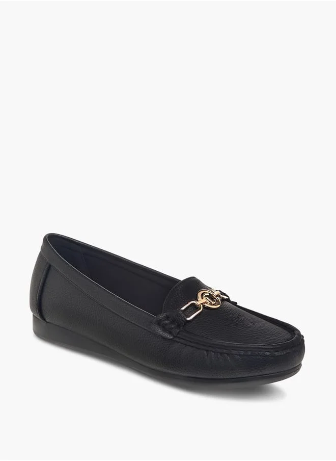 لو كونفورت Women Monogram Textured Slip-On Loafers with Metallic Accent