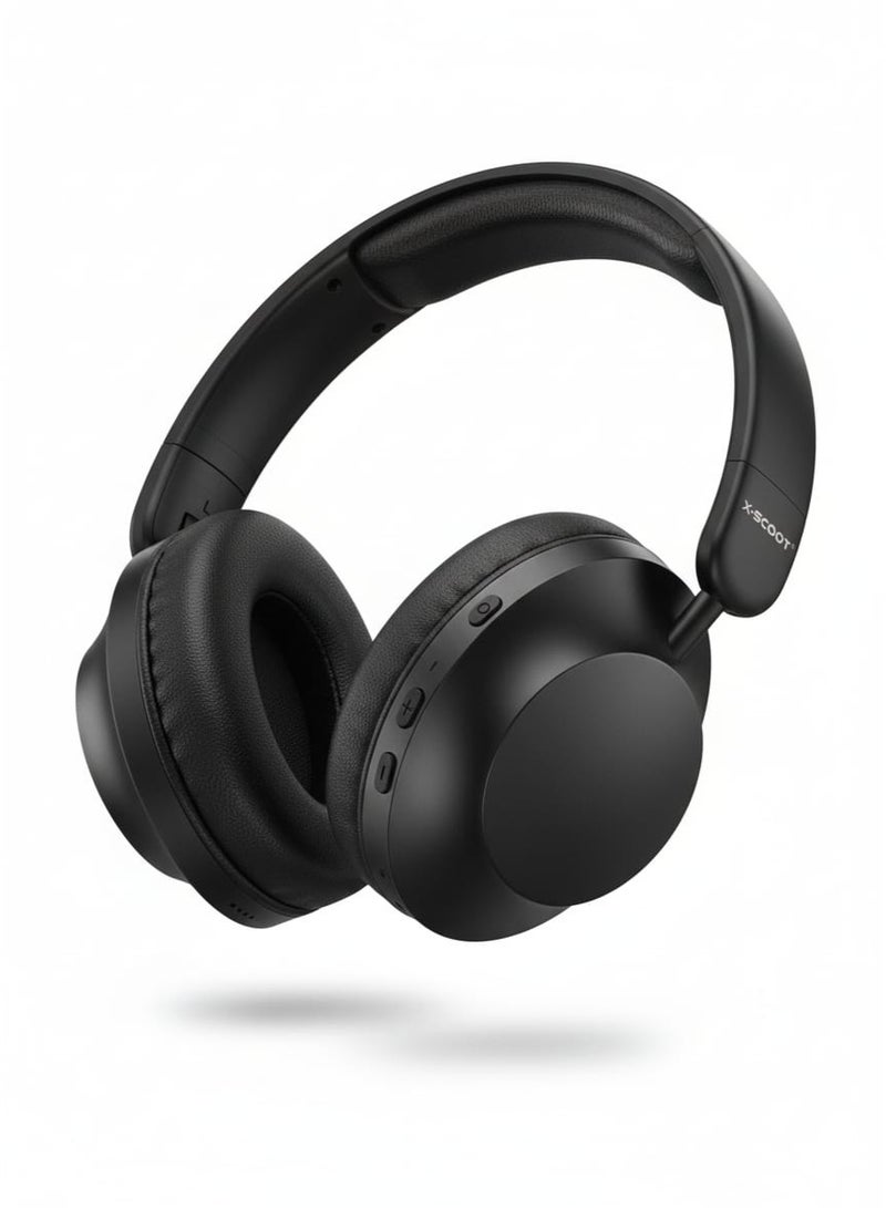 X-SCOOT XS-651 Stereo Bass Headphones with Hi-Res Audio, Simple Folding Design, Extra-Soft Cushions, Voice Assistant Ready, 3.5mm AUX-In, Hands-Free Calls , Lightweight and Easy to Carry - Black - Image 1
