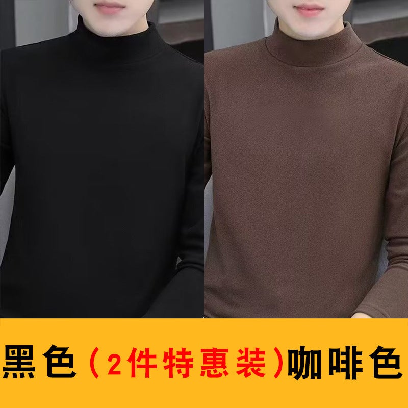 Double-Sided Velvet Winter Bottoming Shirt Men'S Long-Sleeved T-Shirt 2023 New Mid-Collar Half Turtleneck Warm Top - Image 1