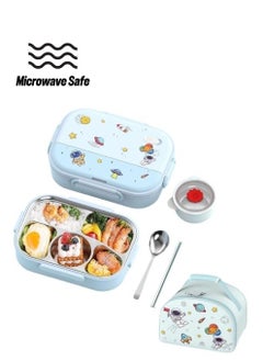 Bento Box For Kids & Adults, Stainless Steel Lunch Box With 5-Compartment, Insulated Lunch Bag, Soup Bowl, Spoon & Chopsticks. Microwave Save, Leak-Proof, BPA-Free, Dishwasher Save (Blue)