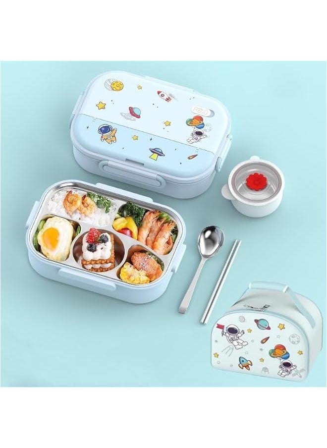 MIXDE - Bento Box For Kids & Adults, Stainless Steel Lunch Box With 5-Compartment, Insulated Lunch Bag, Soup Bowl, Spoon & Chopsticks. Microwave Save, Leak-Proof, BPA-Free, Dishwasher Save (Blue) - Image 1
